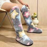Women'S Over-The-Knee Plush Home Warm Boots, Random Star Print Long Floor Slippers, Floor Socks, Soft Sole — view 4