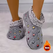 Women'S Comfortable Indoor Short Boots - Black Soft Sole with Colorful Polka Dot Pattern, Warm Fleece Lining — view 1