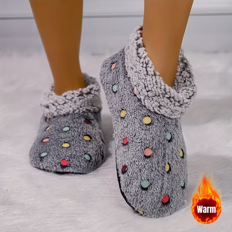 Women'S Comfortable Indoor Short Boots - Black Soft Sole with Colorful Polka Dot Pattern, Warm Fleece Lining — view 15