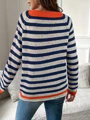 Autumn And Winter Women'S Elegant Retro Minimalist Style Color Dot Striped Raglan Sleeve Round Neck Sweater — view 4