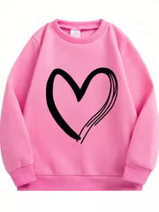 5pcs, Autumn/Winter Girls' Crew Neck Sweatshirt with Vintage Heart Print, Suitable for Casual Daily Wear — view 3