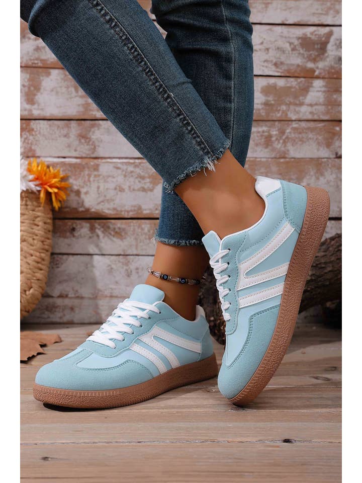 Faux Suede Pu Leather Color Block Patchwork Lace-Up Shoes