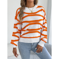 Color Block Striped Lantern Sleeve Pullover Sweater BJS347