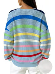 Plus Size, [Printed Design-Not Textured] Plus-size Women's Fashionable Multi-colored Striped Sweatshirt — view 5