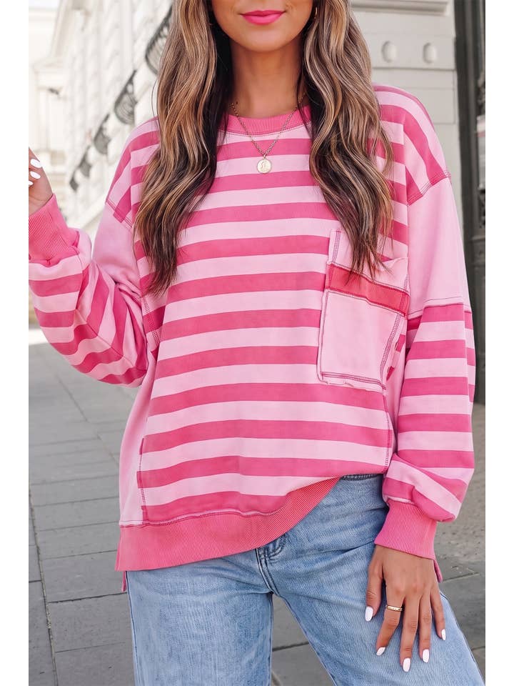 Chic Striped Print Oversized Pullover Top FW26 | S-Xl — view 3