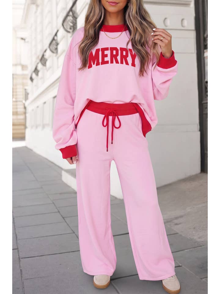 Merry Christmas Color Block Graphic Pants Set | S-Xl — view 1