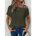 Short Sleeve Color Versatile Off-Shoulder Knit Top AXY048