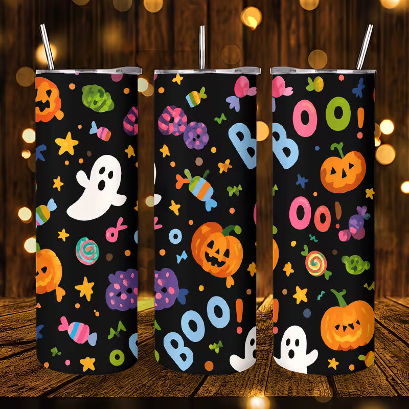 1pc 20oz Halloween Pumpkin Candy Pattern Stainless Steel Insulated Tumblers Coffee Office Travel Mug with Lid — view 7