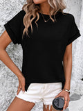 Ribbed Knitting Stitching Outside Round Neck Top MD121