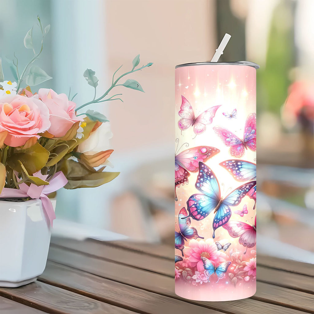 20oz Insulated Sports Tumbler with Straw and Lid, 304 Stainless Steel Butterfly Floral Design, Vacuum Cup for Hot and Cold Beverages, Ideal Gift for Mom, Lover, Sibling, Friend - Perfect for Home, Travel, Outdoor Use