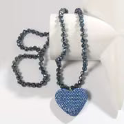 Retro Bohemian Sparkling Heart Pendant Necklace with Rhinestone Decoration Perfect Valentine'S Day Gift for — view 15