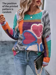 Women'S Solid Color Off-Shoulder Long Sleeve Loose Casual Elegant Gray Twisted Rope And Color-Block Heart Peach — view 4