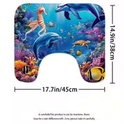 2D Flat, 4pcs Bathroom Decoration Set, Ocean Themed 2D FLAT Shower Curtain and Non-Slip Bath Mats Toilet Lid — view 10