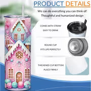 One 20 Oz Mikenda Stainless Steel Tumbler Featuring a Charming Gingerbread And Candy House Design, Equipped with — view 7