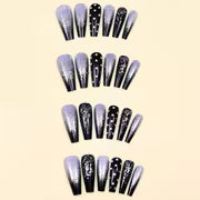 24pcs Christmas Matte Long Ballerina Fake Nails Black Silvery Glitter Rhinestone Xmas Press-On Nails — view 4
