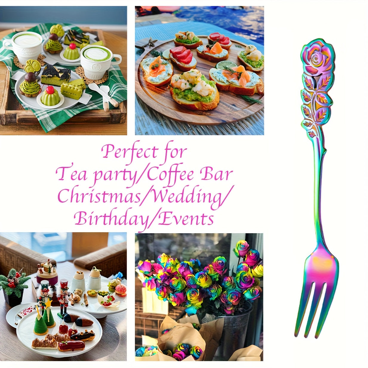 A Set of 6 Exquisite Rose-Shaped Dessert Forks, Made of High-Quality Stainless Steel, Elegant Flower-Shaped Cake Forks, Cute Utensils Suitable for Home Kitchens, Cafes, And Tea Parties