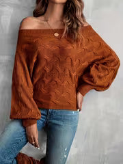 Women's Cable Pullover Sweater, All-Over Diamond Cable and Cable Pattern, Long Sleeve, Loose Fit, Vintage Style — view 4
