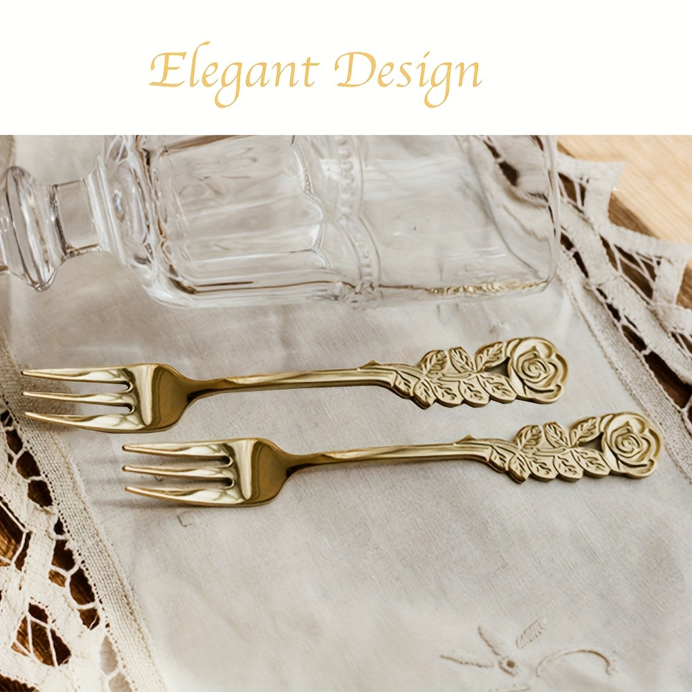 A Set of 6 Exquisite Rose-Shaped Dessert Forks, Made of High-Quality Stainless Steel, Elegant Flower-Shaped Cake Forks, Cute Utensils Suitable for Home Kitchens, Cafes, And Tea Parties