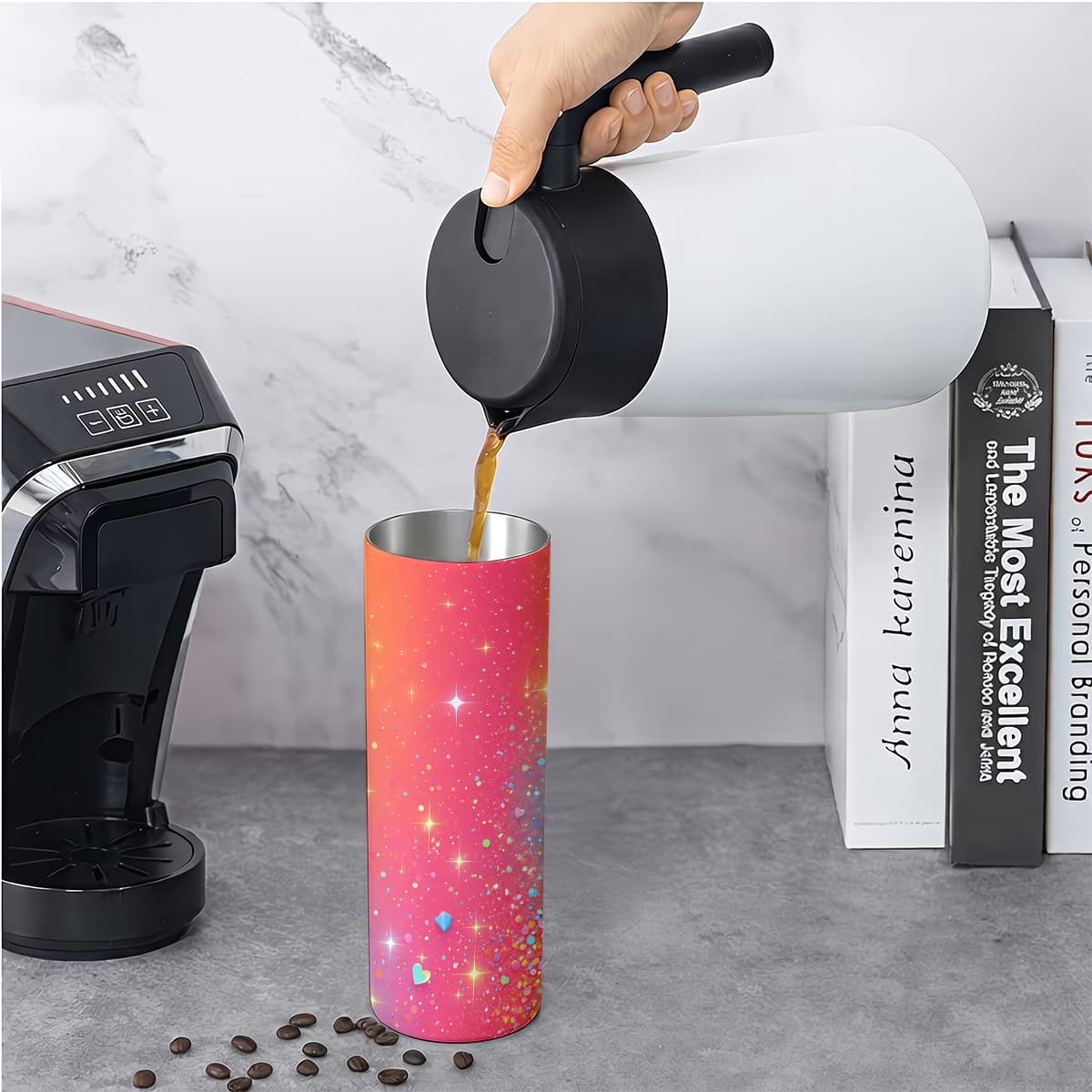1pc 20oz Rainbow Sparkle Heart Glitter Pattern Stainless Steel Insulated Tumblers Coffee Office Travel Mug with Lid Cup Daily Use Leakproof And Bpa Free Keep Drink Hot And Cold Ideal Gift for Friends Family Colleagues on Birthday Christmas Valentine