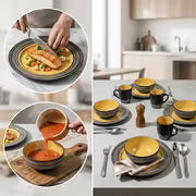 HomeVss 16pcs Dinnerware Set, Ceramic Plates And Bowls Sets For 4, Microwave And Dishwasher Safe, Handcrafted — view 6