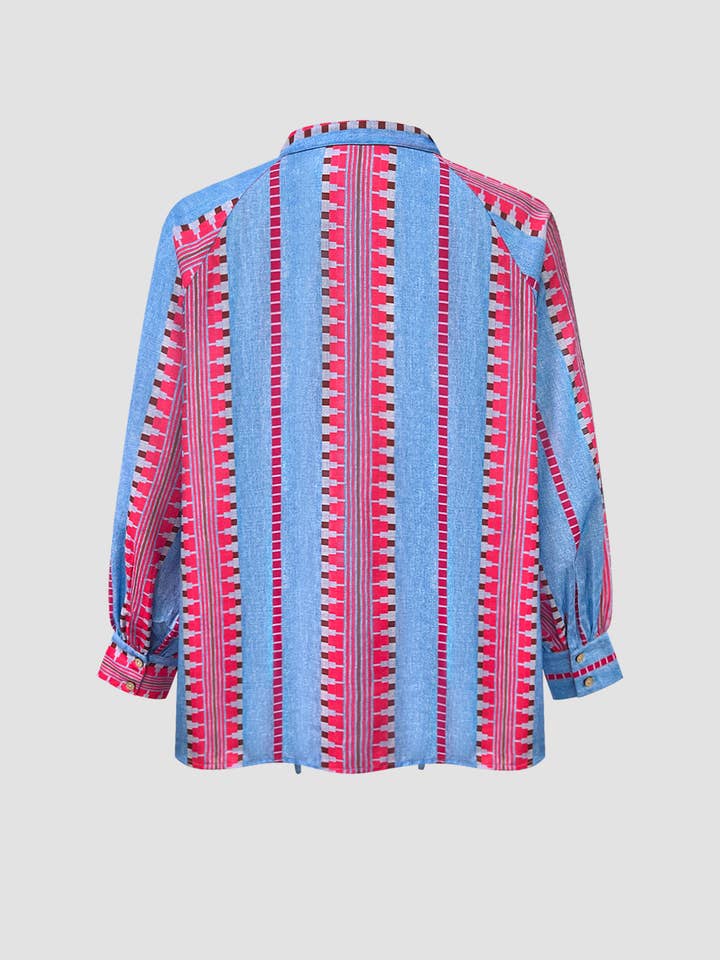 Bohemian Chic Resort Style Blouse in Geometric Stripes