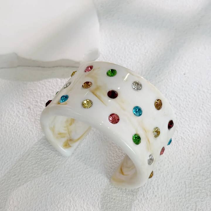 Colorful Crystal C-Shape Resin Bangle Bracelet N6F097 — view 1