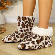 1 Pair, Retro Leopard Print Home Short Boots, Imitation Plush Outer Layer, Warm Lock, Soft Bottom, Bag Heel Foot — view 2