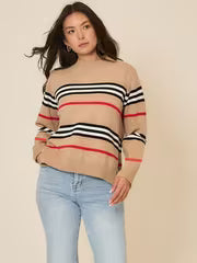 Women's 80% Wool Classic Striped Sweater Crew Neck Long Sleeve Soft Cozy Pullover Fall Winter Top — view 3