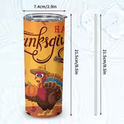 1pc 20oz Happy Thanksgiving Turkey Pumpkin Autumn Leaves Stainless Steel Insulated Tumblers Coffee Office Travel — view 3