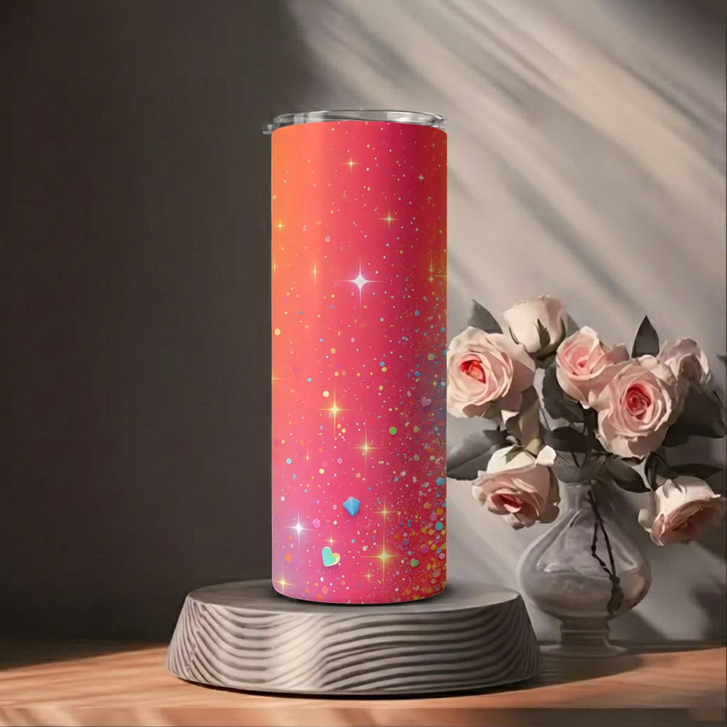 1pc 20oz Rainbow Sparkle Heart Glitter Pattern Stainless Steel Insulated Tumblers Coffee Office Travel Mug with Lid Cup Daily Use Leakproof And Bpa Free Keep Drink Hot And Cold Ideal Gift for Friends Family Colleagues on Birthday Christmas Valentine