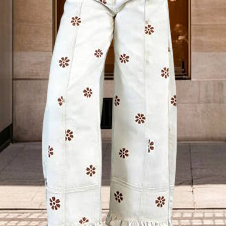 The Meadow Hours | Daisy Print Ruffle Hem Wide-Leg Pants — view 1 of 4
