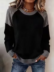 New Model Color-blocked Raglan Top for Women, Round Neck, Loose Fit, Casual, Versatile Long-sleeve Sweatshirt — view 1
