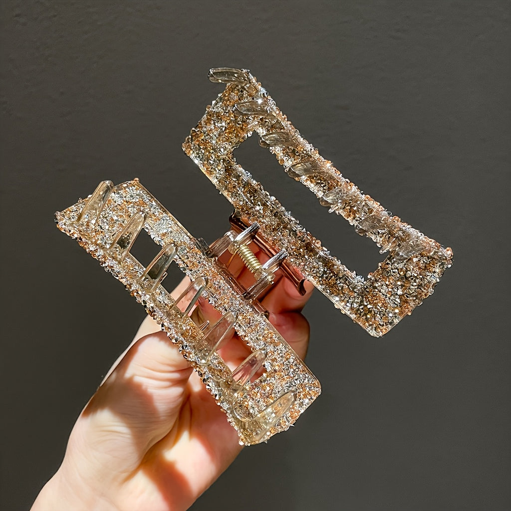 3pcs Set Women's Square Rhinestone Hair Clips, Trendy Rectangular Hair Claws, Suitable for Daily Office Wear, Multi-Functional Back Hair Accessories