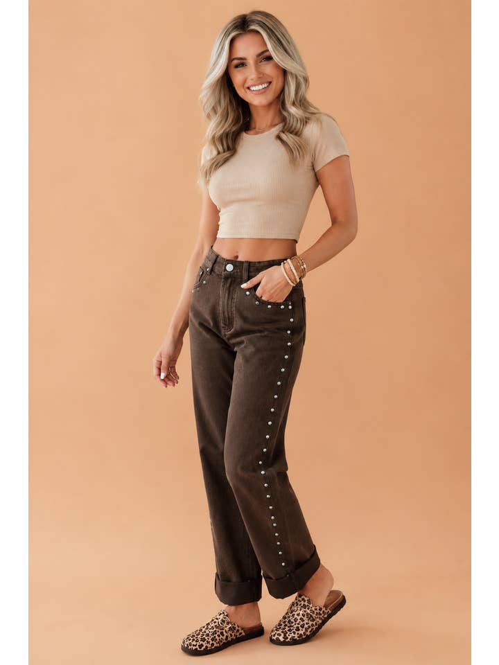 The Slow Blink | Studded Side-Seam Straight-Leg Denim Jeans — view 1 of 4
