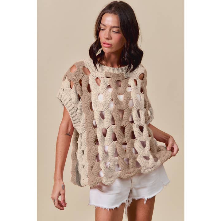 Color Block Open Knit Sweater Vest Top
