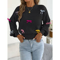 Colorful Bow Lantern Sleeve Waist-Cinching Sweater BJS353