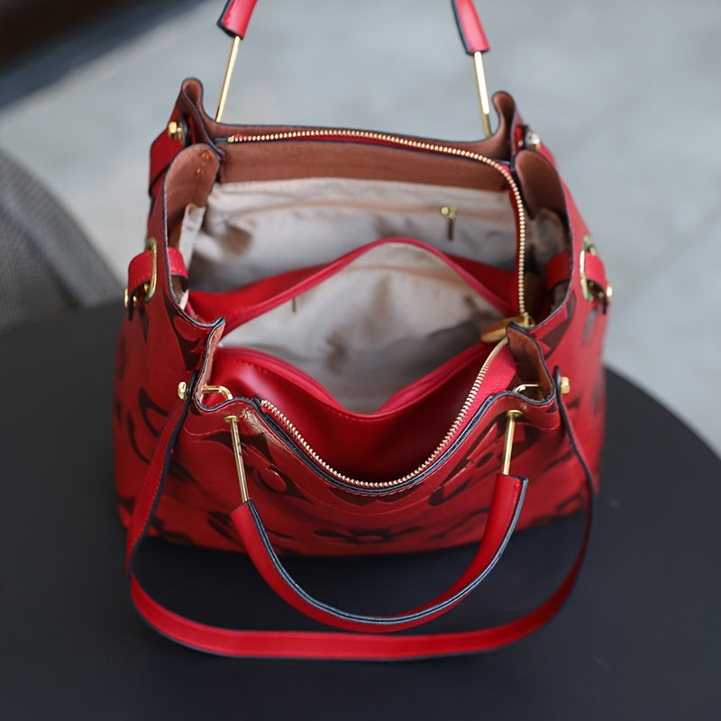 Elegant Flower Embossed Handbag, Fashionable Satchel Bag for Work, Classic All-Match Bag