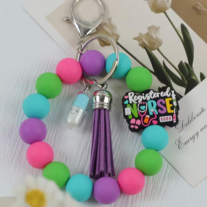 NURSE Day Pink Beaded Keychain with Tassel Charm, Bag Charm, Key and Car Key Anti-Loss Accessory, Gift for — view 18