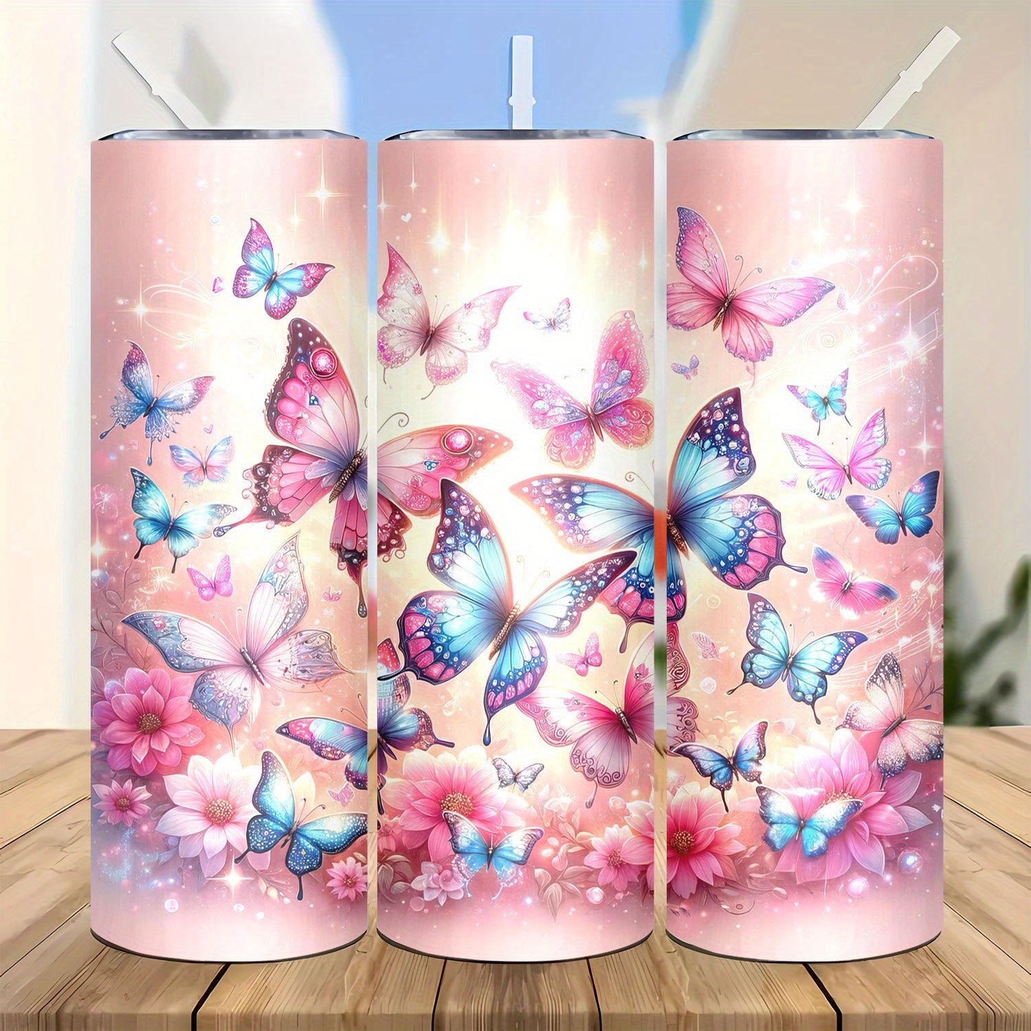 20oz Insulated Sports Tumbler with Straw and Lid, 304 Stainless Steel Butterfly Floral Design, Vacuum Cup for Hot and Cold Beverages, Ideal Gift for Mom, Lover, Sibling, Friend - Perfect for Home, Travel, Outdoor Use