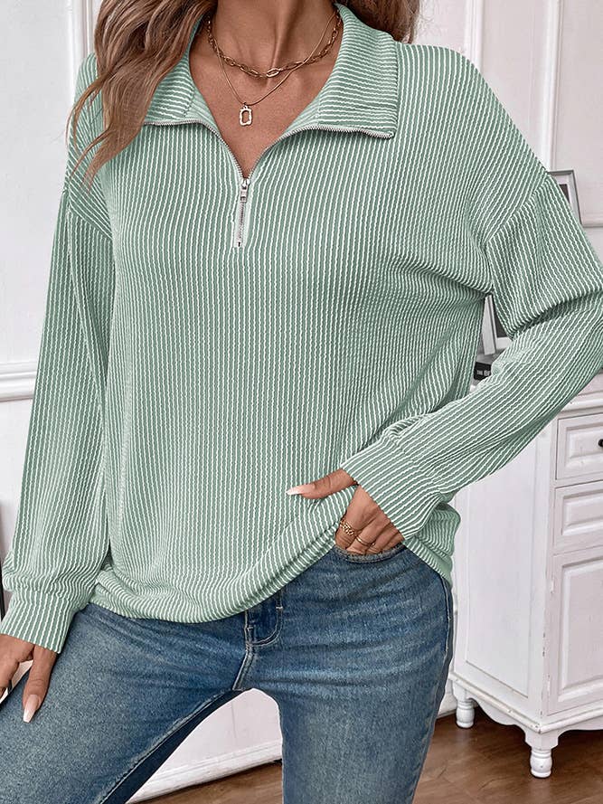 Zipper Turndown Collar Long Sleeves Sweatshirt ASJP102