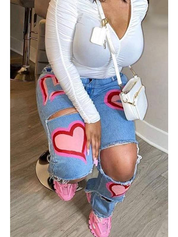 Heart Cutout Ripped Denim Jeans