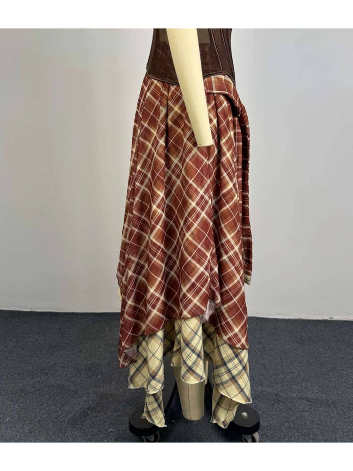 The Movement Is The Point | Preppy Dual-Layer Tartan Maxi Skirt