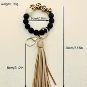 [Leopard Print Keychain] Creative Hot Selling Black Leopard Print White Background Wooden Beads 14Mm Rubber — view 4