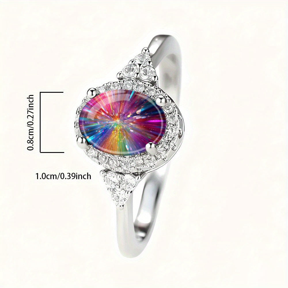 Multicolor Iridescent Rainbow Beam Impact Engagement Ring