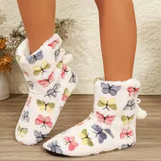 Women's Winter Warm Plush -Lined Indoor Boots with Butterfly Print - Soft Sole Suitable for Home, Cozy Short — view 2