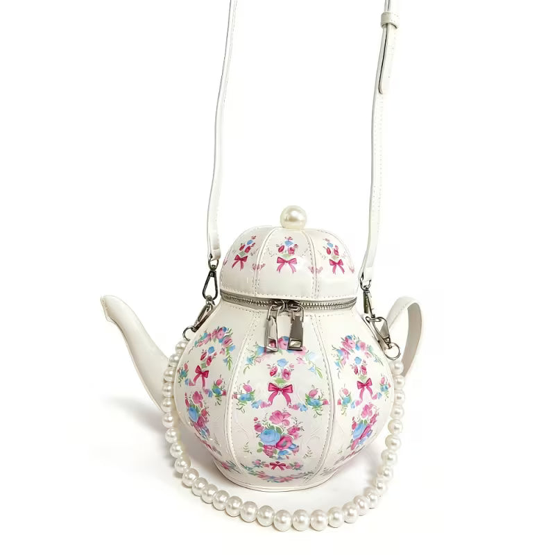 Retro Pearl Chain Print Teapot Handbag Shoulder Bag Personalized Cute Bag Women'S Crossbody Bag — view 11