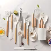 15pcs Silicone Utensil Set - Non-Stick Cooking Utensils with Wooden Handle & Storage Bucket - Apartment & Dorm — view 9