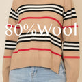 Women's 80% Wool Classic Striped Sweater Crew Neck Long