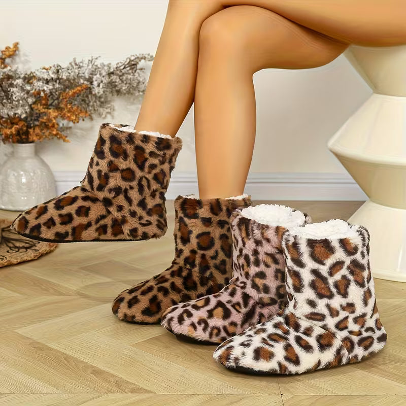 1 Pair, Retro Leopard Print Home Short Boots, Imitation Plush Outer Layer, Warm Lock, Soft Bottom, Bag Heel Foot — view 7