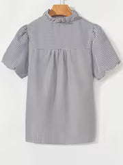 Women's Elegant Striped Puff Sleeve Ruffle Collar Casual Shirt — view 3